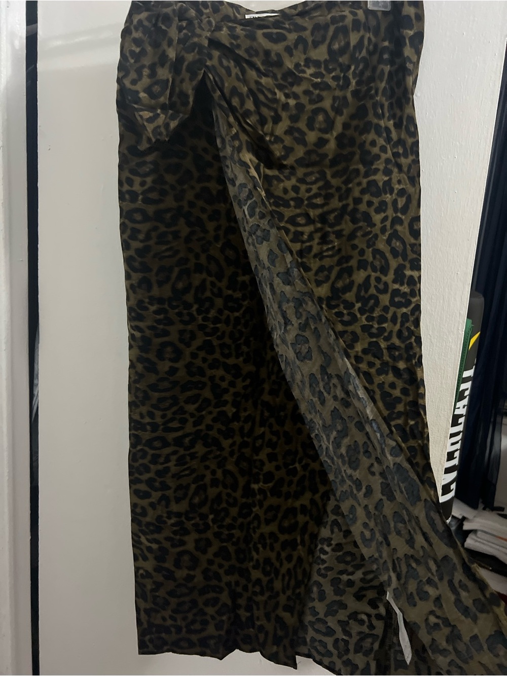 Zara Olive Green and Black Leopard Print Midi Skirt